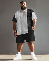 Street Casual Black White Grey Large Stripe Colorblock Print Large Men's Suit